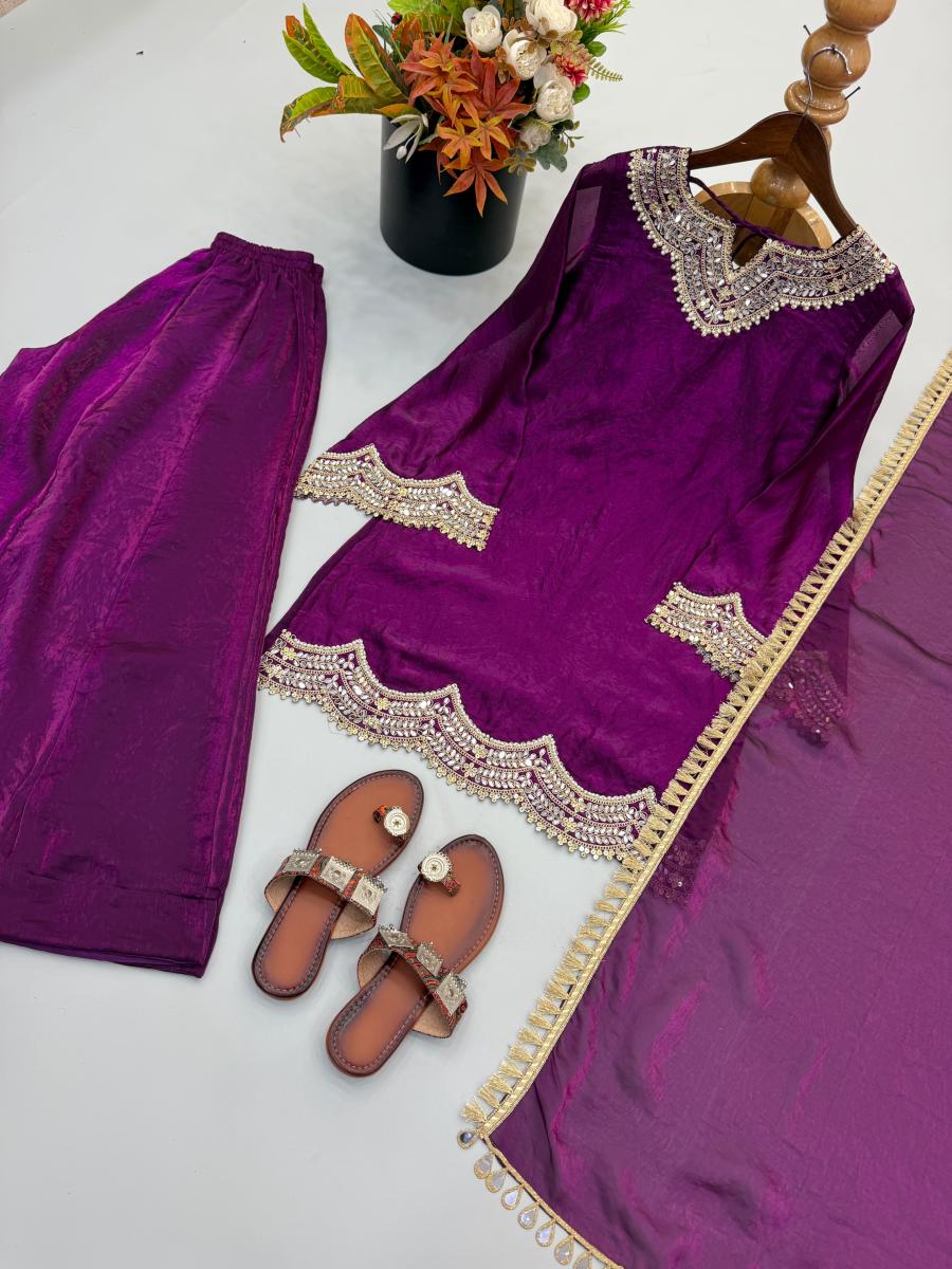 FANCY FENDY SILK EMBROIDERY CODING AND REAL MIRROR WORK TOP PALAZZO WITH DUPATTA WEDDING WEAR WHOLESALE PRICE ETHNIC GARMENT (13)