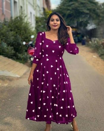 FANCY GEORGETTE EMBROIDERY WORK ONE PIECE  WINE