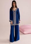 FANCY MOSS SATIN SEQUENCE AND ZARI EMBROIDERY WORK TOP PALAZZO WITH DUPATTA BLUE