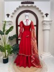 FANCY TABBY SILK MIRROR FANCY LACE WORK GOWN PALAZZO WITH DUPATTA FESTIVE WEAR WHOLESALE PRICE ETHNIC GARMENT (1)