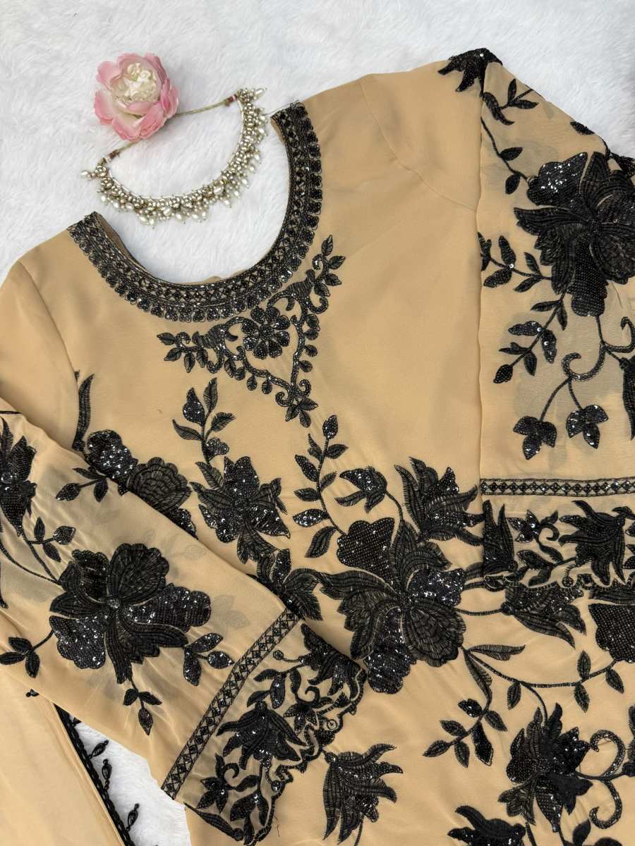 FASHINABLE FOUX GEORGETTE THREAD WITH SEQUNCE WITH CUTWORK TOP PALAZZO WITH DUPATTA DAILY WEAR WHOLESALE PRICE ETHNIC GARMENT (1)