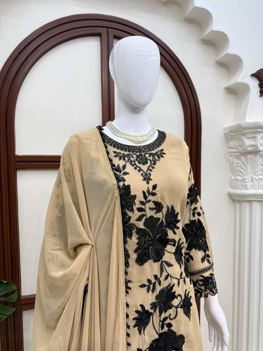 FASHINABLE FOUX GEORGETTE THREAD WITH SEQUNCE WITH CUTWORK TOP PALAZZO WITH DUPATTA DAILY WEAR WHOLESALE PRICE ETHNIC GARMENT (8)