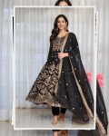 FASHIONABLE FAUX BLOOMING SEQUENCE & ZARI THREAD EMBROIDERY WORK GOWN BOTTOM WITH DUPATTA BLACK