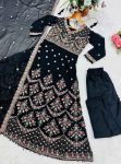 FASHIONABLE FAUX BLOOMING SEQUENCE & ZARI THREAD EMBROIDERY WORK GOWN BOTTOM WITH DUPATTA WEDDING WEAR WHOLESALE PRICE ETHNIC GARMENT (2)