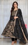 FASHIONABLE FAUX BLOOMING SEQUENCE & ZARI THREAD EMBROIDERY WORK GOWN BOTTOM WITH DUPATTA WEDDING WEAR WHOLESALE PRICE ETHNIC GARMENT (2)
