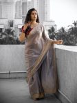 FASHIONABLE FENDY SATIN MULTI SEQUENCE  EMBROIDERY WORK WITH  SEQUENCE BUTTI  WORK SAREE WITH UNSTITCHED BLOUSE GREY