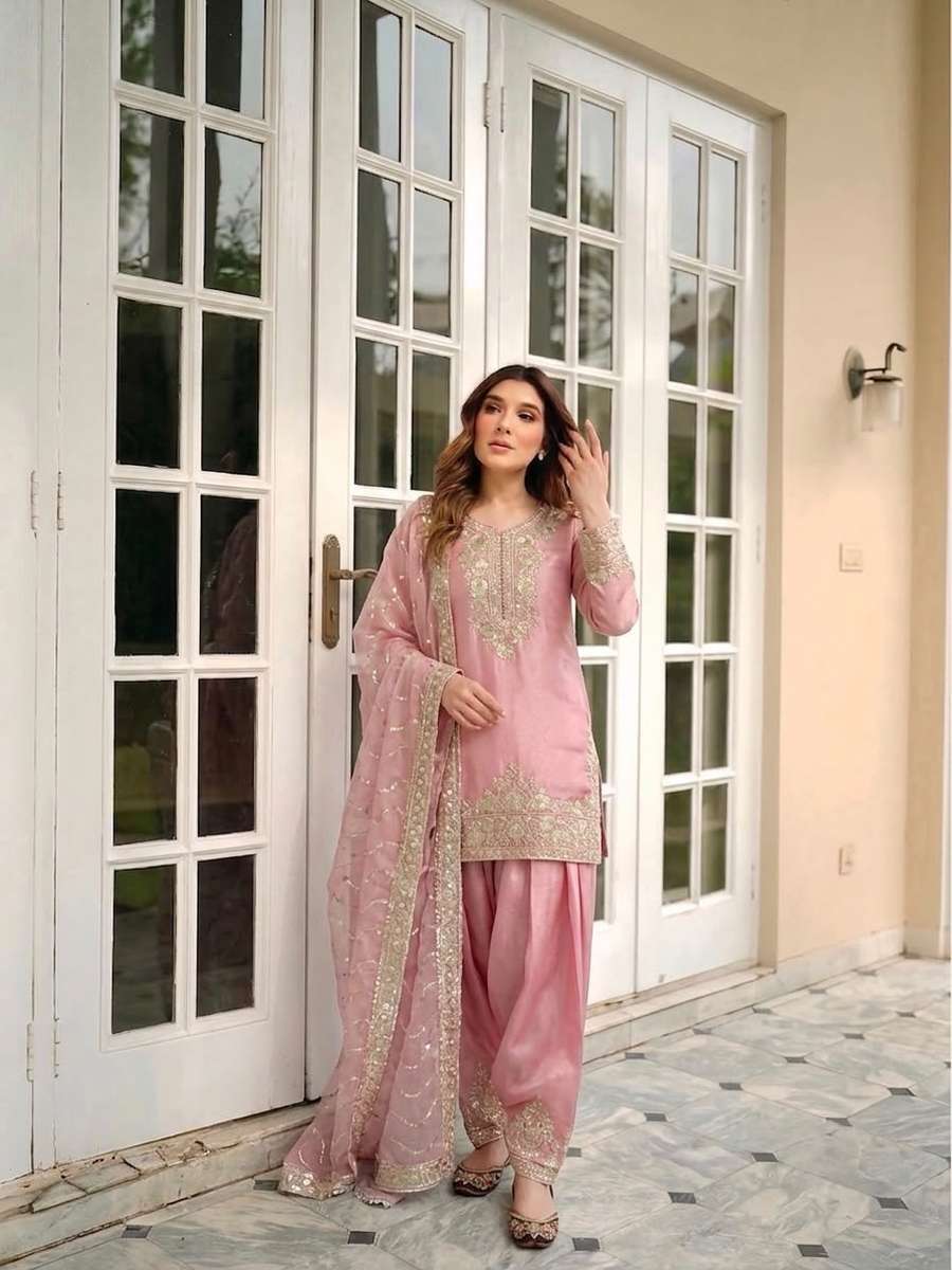 FASHIONABLE NC MOSS SILK EMBROIDERY 5 MM SEQUENCE WORK TOP PATIYALA WITH DUPATTA FESTIVAL WEAR WHOLESALE PRICE ETHNIC GARMENT (17)