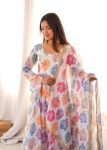 FASHIONABLE PRINTED ORGANZA EMBROIDERY WORK GOWN BOTTOM WITH DUPATTA DAILY WEAR WHOLESALE PRICE ETHNIC GARMENT (14)