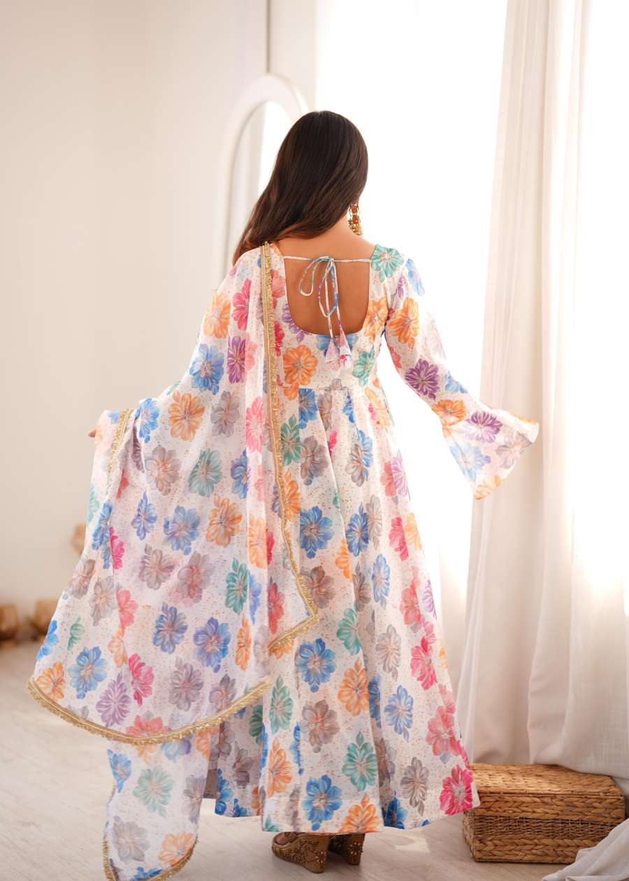FASHIONABLE PRINTED ORGANZA EMBROIDERY WORK GOWN BOTTOM WITH DUPATTA DAILY WEAR WHOLESALE PRICE ETHNIC GARMENT (16)