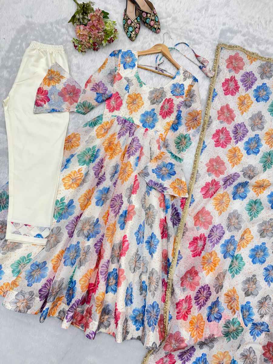 FASHIONABLE PRINTED ORGANZA EMBROIDERY WORK GOWN BOTTOM WITH DUPATTA DAILY WEAR WHOLESALE PRICE ETHNIC GARMENT (19)