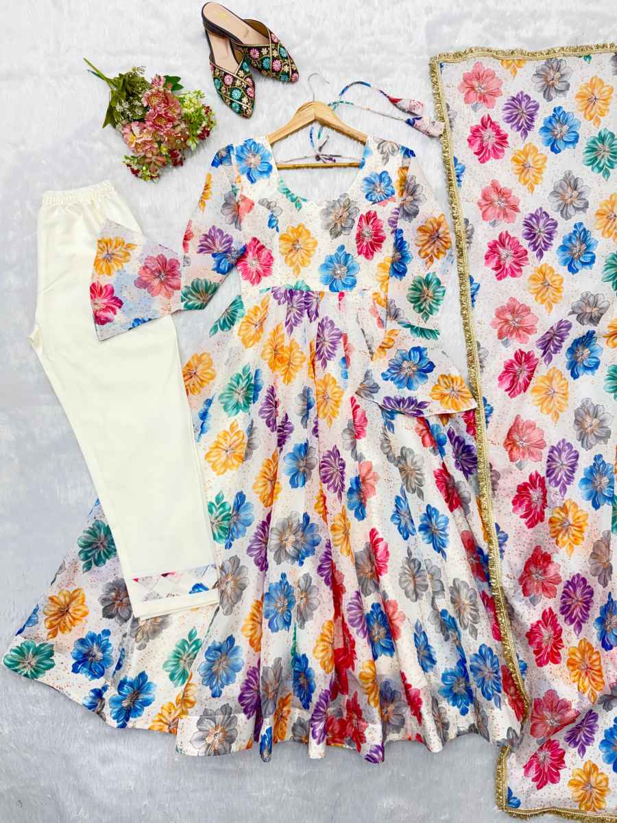 FASHIONABLE PRINTED ORGANZA EMBROIDERY WORK GOWN BOTTOM WITH DUPATTA DAILY WEAR WHOLESALE PRICE ETHNIC GARMENT (22)