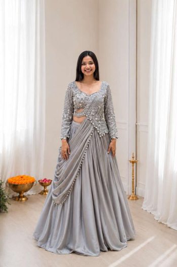 FASHIONABLE RANGOLI SILK EMBROIDEY SEQUENCE WORK LEHENGA CHOLI WITH DUPATTA GREY