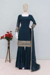 GEORGEOUS FOX GEORGETTE EMBROIDERY SEQUENCE WORK TOP SHARARA WITH DUPATTA WHOLESALE PRICE ETHNIC GARMENT (5)