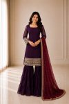 GEORGEOUS GEORGETTE EMBROIDERY SEQUENCE WORK TOP SHARARA WITH DUPATTA MAROON