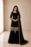 GEORGEOUS GEORGETTE EMBROIDERY SEQUENCE WORK TOP SHARARA WITH DUPATTA BLACK