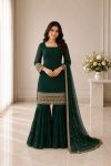 GEORGEOUS GEORGETTE EMBROIDERY SEQUENCE WORK TOP SHARARA WITH DUPATTA GREEN