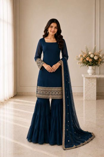 GEORGEOUS GEORGETTE EMBROIDERY SEQUENCE WORK TOP SHARARA WITH DUPATTA MOREPEACH