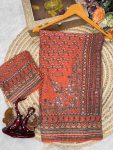 GEORGEOUS GEORGETTE KATDANA AND REAL MIRROR WORK SAREE WITH UNSTITCHED ORANGE