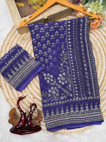 GEORGEOUS GEORGETTE KATDANA AND REAL MIRROR WORK SAREE WITH UNSTITCHED BLUE