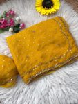 GEORGEOUS NC BUTTI SILK ORIGINAL ROSE GOLD BEADS WORK SAREE WITH UNSTITCHED YELLOW