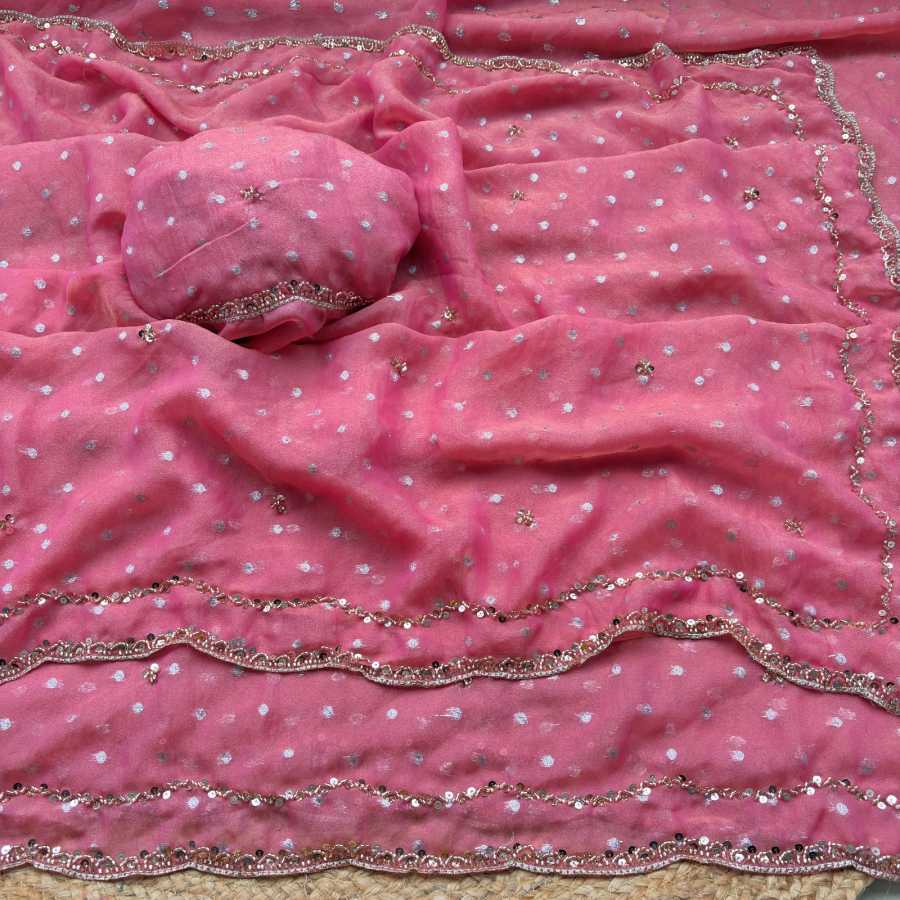 GEORGEOUS NC BUTTI SILK ORIGINAL ROSE GOLD BEADS WORK SAREE WITH UNSTITCHED BLOUSE SEASONABLE WEAR WHOLESALE PRICE ETHNIC GARMENT (10)