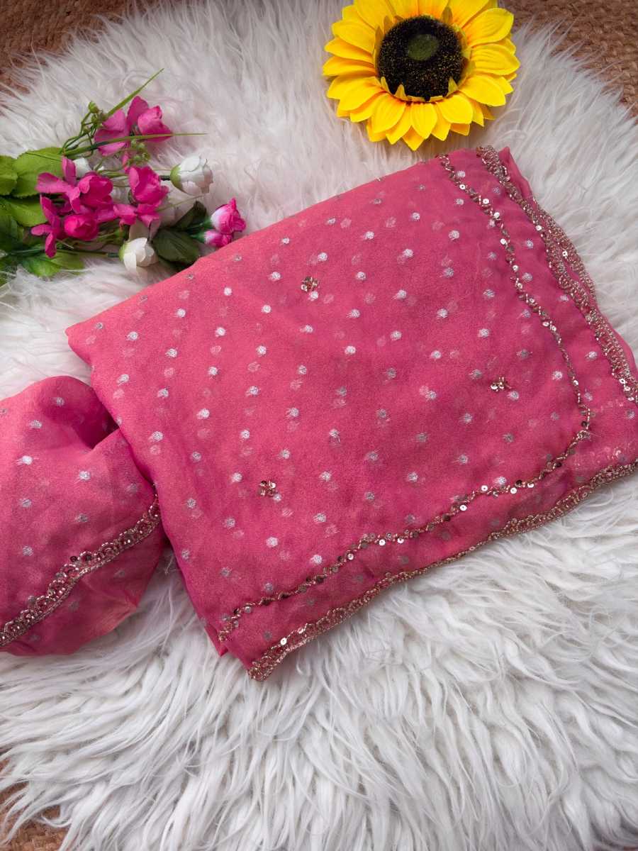 GEORGEOUS NC BUTTI SILK ORIGINAL ROSE GOLD BEADS WORK SAREE WITH UNSTITCHED BLOUSE SEASONABLE WEAR WHOLESALE PRICE ETHNIC GARMENT (2)