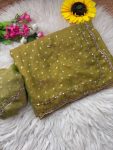 GEORGEOUS NC BUTTI SILK ORIGINAL ROSE GOLD  BEADS WORK SAREE WITH UNSTITCHED BLOUSE LEMON