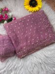 GEORGEOUS NC BUTTI SILK ORIGINAL ROSE GOLD  BEADS WORK SAREE WITH UNSTITCHED BLOUSE PINK