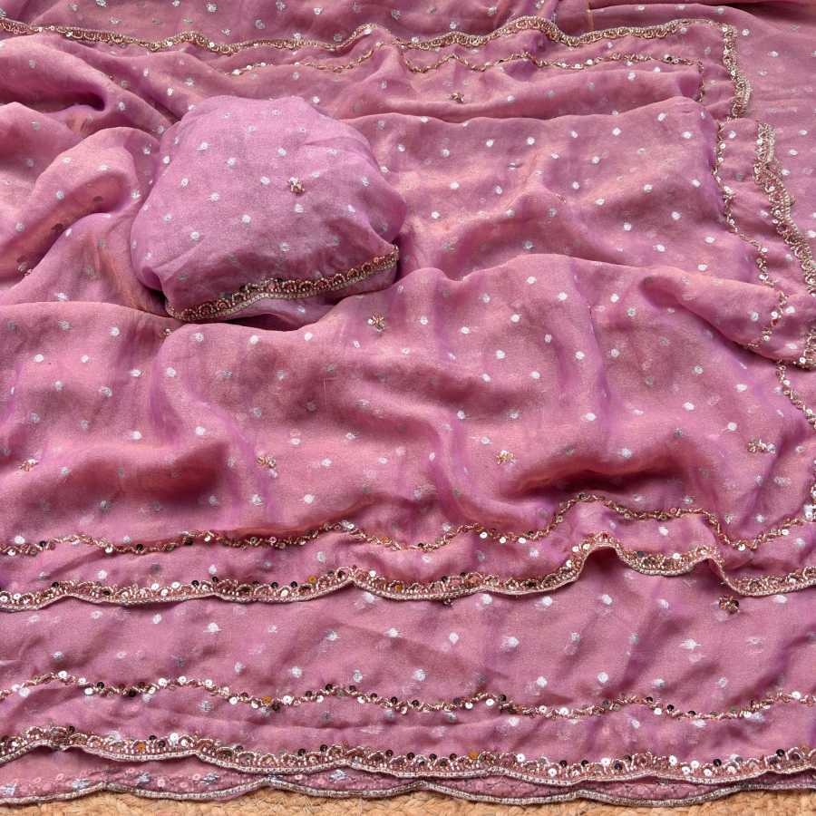 GEORGEOUS NC BUTTI SILK ORIGINAL ROSE GOLD BEADS WORK SAREE WITH UNSTITCHED BLOUSE SEASONABLE WEAR WHOLESALE PRICE ETHNIC GARMENT (7)