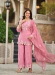 GEORGEOUS SATIN EMBROIDERY SEQUENCE WORK TOP PALAZZO WITH DUPATTA CASUAL WEAR WHOLESALE PRICE ETHNIC GARMENT (9)