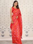 LATEST BANARASI SOFT SILK GOLD ZARI BANDHEJ WEAVES WITH BORDER WORK SAREE WITH UNSTITCHED BLOUSE