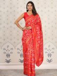 LATEST BANARASI SOFT SILK GOLD ZARI BANDHEJ WEAVES WITH BORDER WORK SAREE WITH UNSTITCHED BLOUSE FESTIVAL WEAR WHOLESALE PRICE ETHNIC GARMENT (4)