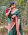 LATEST BANARASI SOFT SILK MINIMALISTIC DESIGN WORK SAREE WITH UNSTITCHED BLOUSE FORMAL WEAR WHOLESALE PRICE ETHNIC GARMENT (3)
