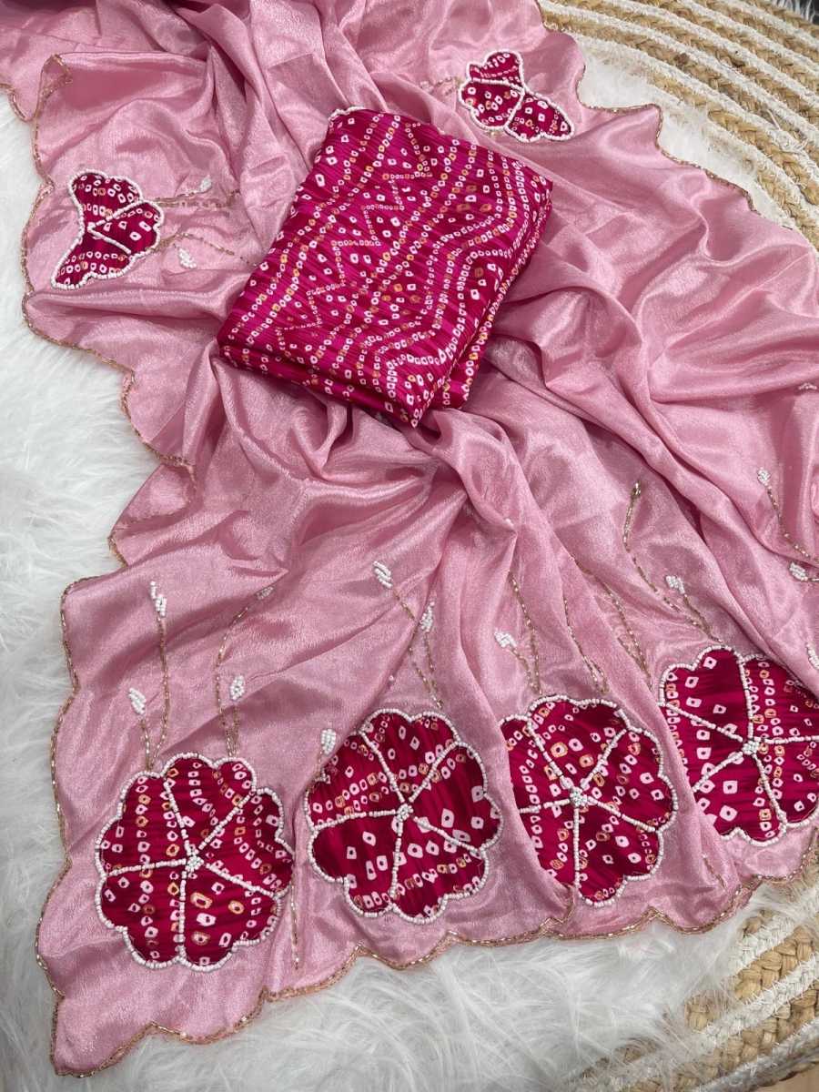 LATEST CHINNON SILK HAND CUTDANA SAREE WITH UNSTITCHED BLOUSE FESTIVAL WEAR WHOLESALE PRICE ETHNIC GARMENT (10)