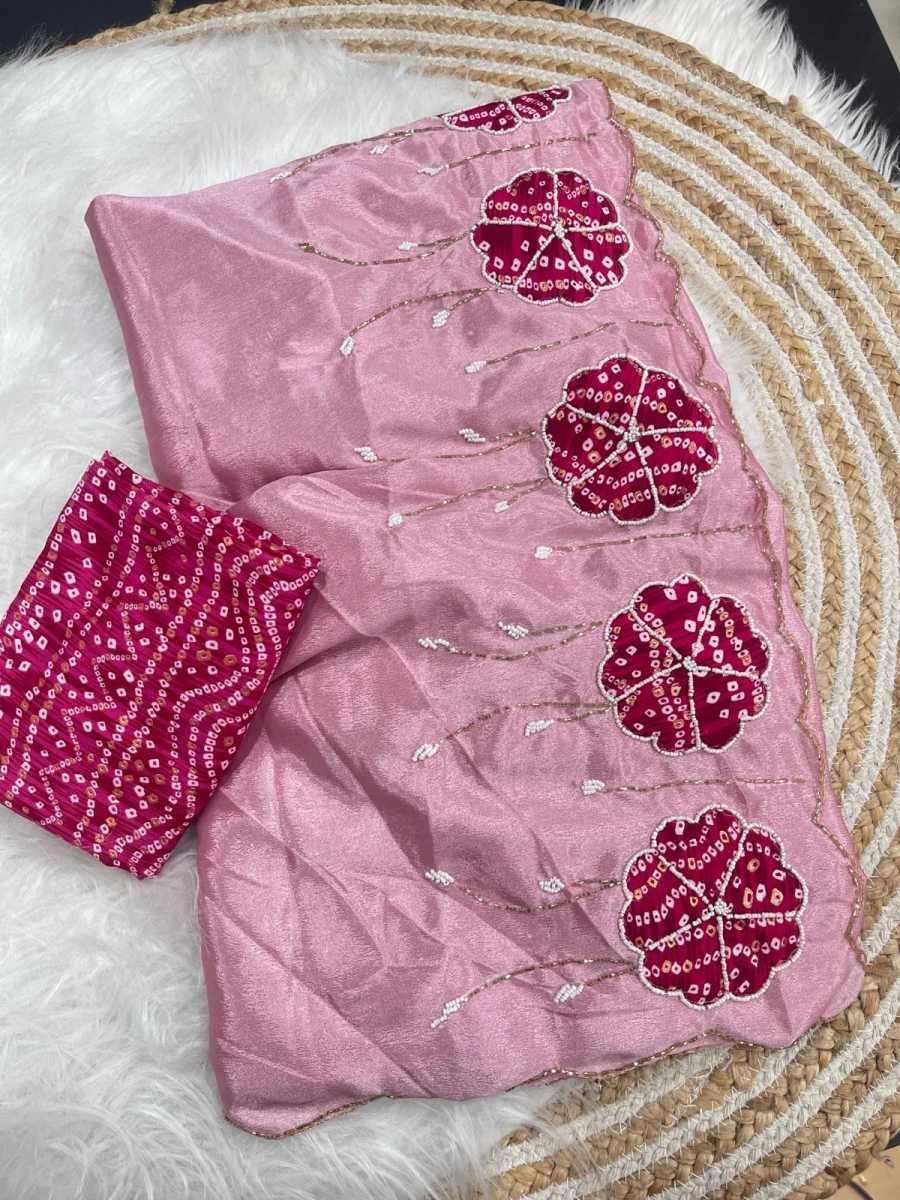 LATEST CHINNON SILK HAND CUTDANA SAREE WITH UNSTITCHED BLOUSE FESTIVAL WEAR WHOLESALE PRICE ETHNIC GARMENT (11)