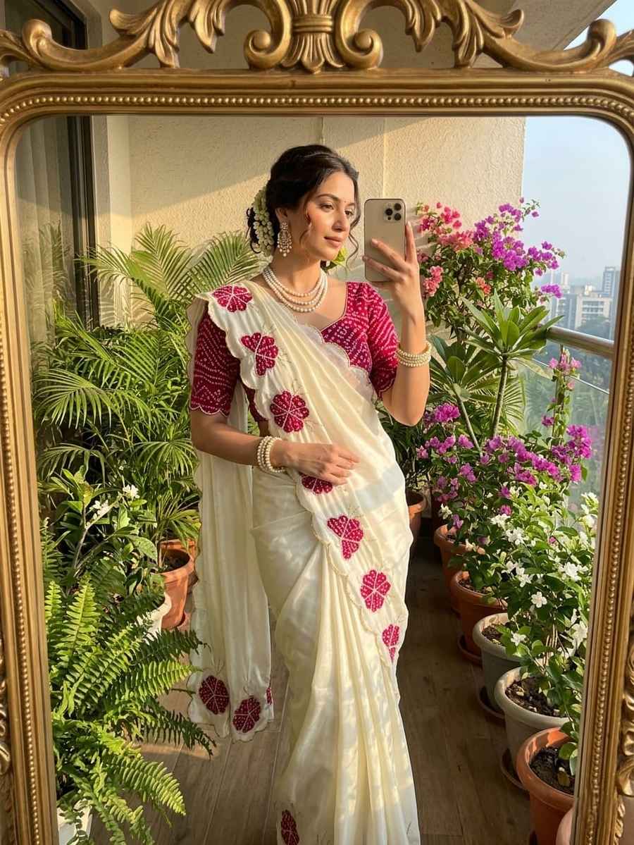 LATEST CHINNON SILK HAND CUTDANA SAREE WITH UNSTITCHED BLOUSE FESTIVAL WEAR WHOLESALE PRICE ETHNIC GARMENT (3)