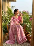 LATEST CHINON SILK HAND CUTDANA SAREE WITH UNSTITCHED BLOUSE PINK