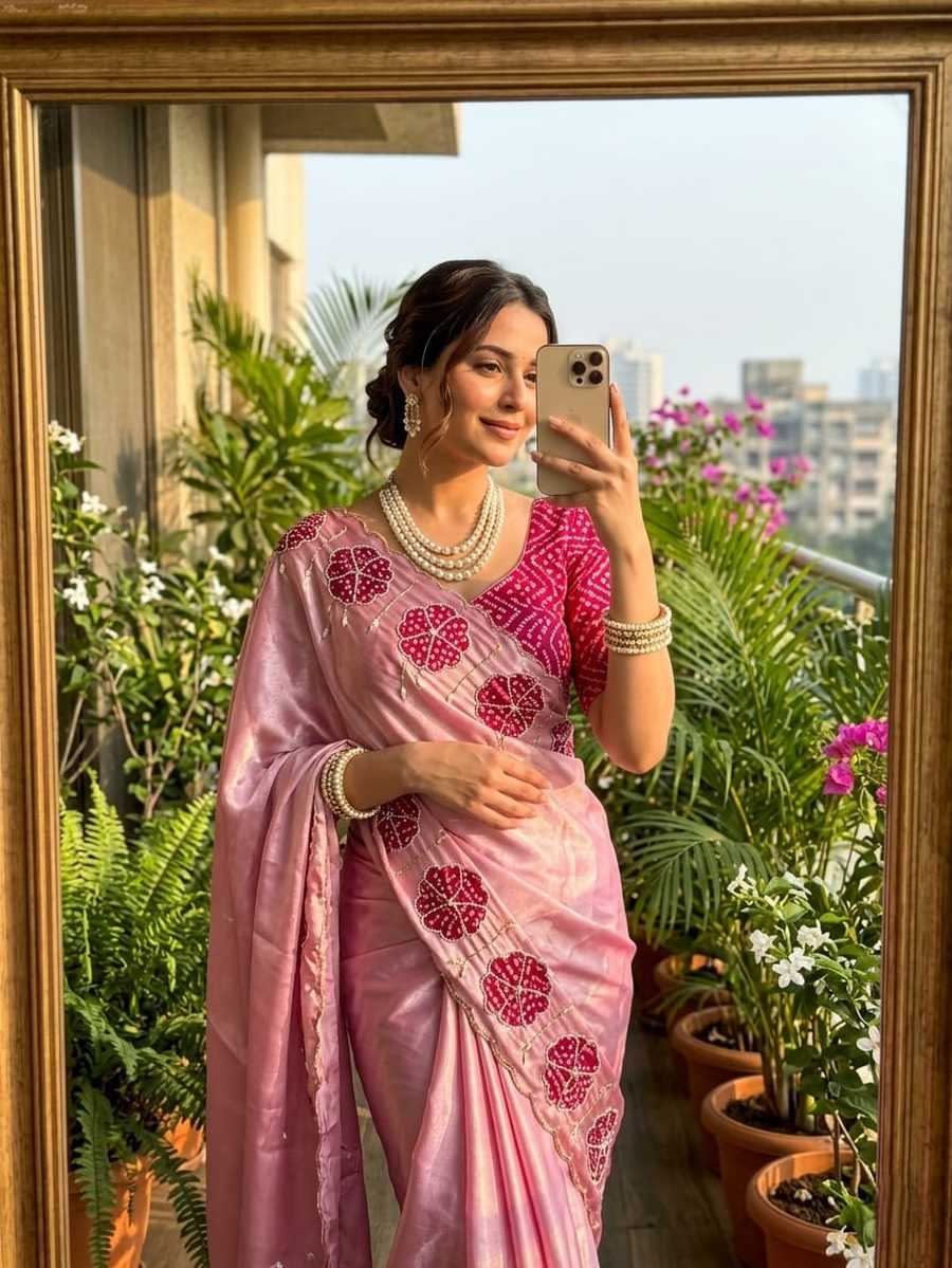 LATEST CHINNON SILK HAND CUTDANA SAREE WITH UNSTITCHED BLOUSE FESTIVAL WEAR WHOLESALE PRICE ETHNIC GARMENT (5)
