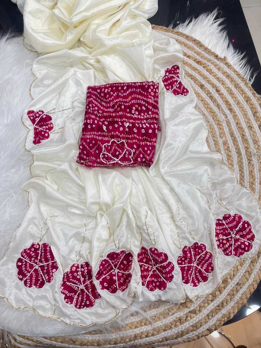 LATEST CHINNON SILK HAND CUTDANA SAREE WITH UNSTITCHED BLOUSE FESTIVAL WEAR WHOLESALE PRICE ETHNIC GARMENT (6)