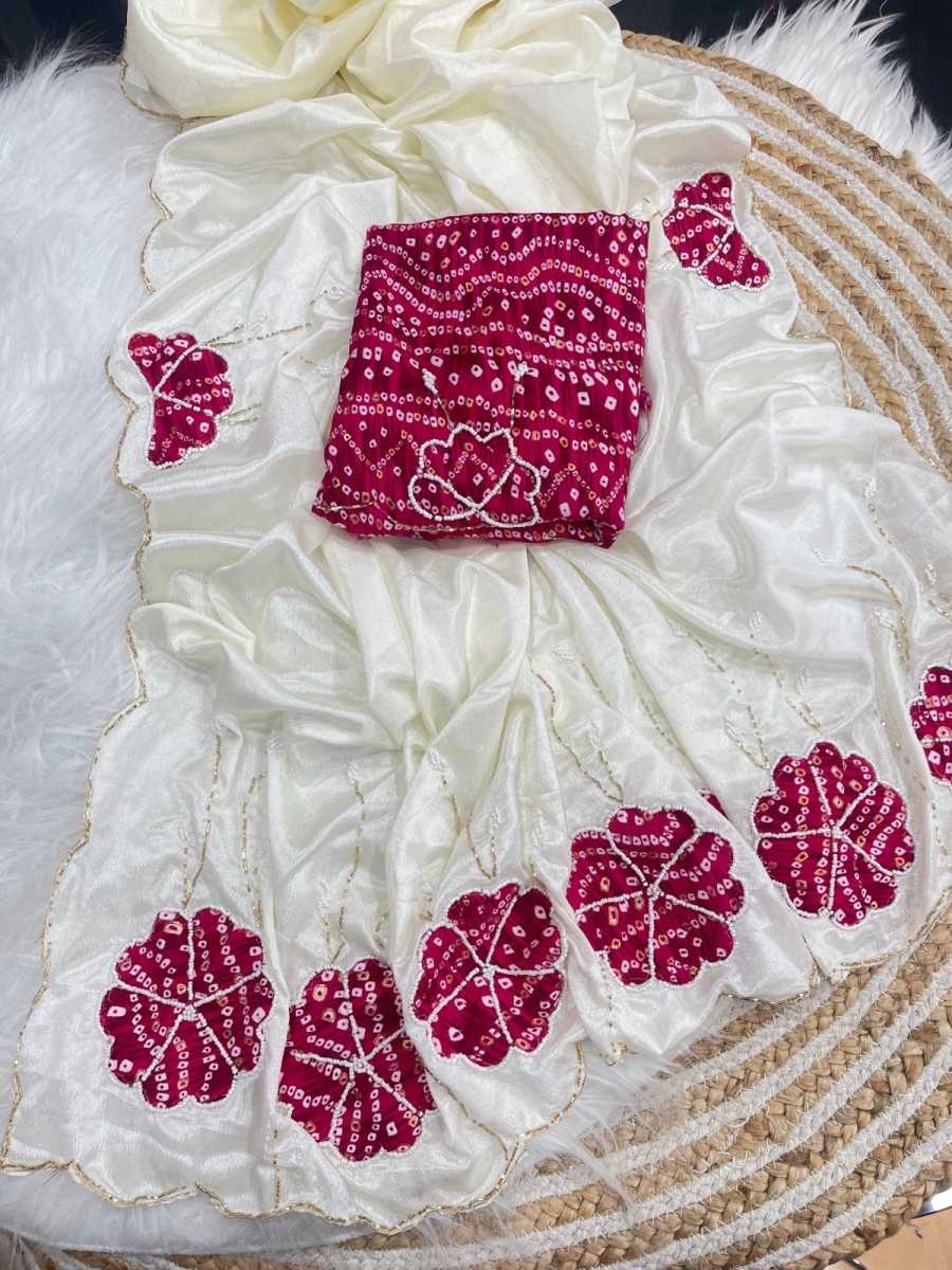 LATEST CHINNON SILK HAND CUTDANA SAREE WITH UNSTITCHED BLOUSE FESTIVAL WEAR WHOLESALE PRICE ETHNIC GARMENT (8)