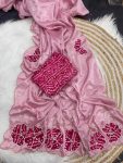 LATEST CHINNON SILK HAND CUTDANA SAREE WITH UNSTITCHED BLOUSE FESTIVAL WEAR WHOLESALE PRICE ETHNIC GARMENT (4)