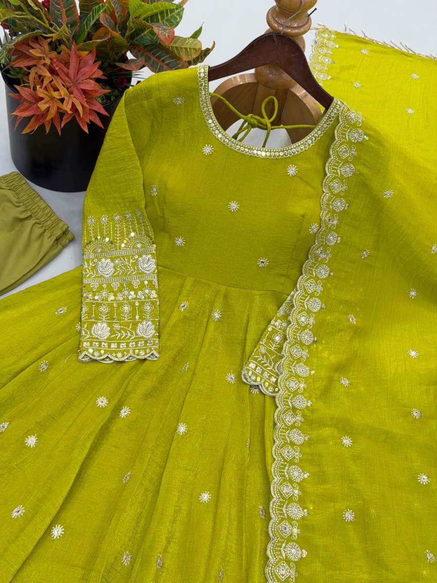 LATEST CRUNCHY SILK EMBROIDERY SEQUENCE WORK GOWN BOTTOM WITH DUPATTA WEDDING WEAR WHOLESALE PRICE ETHNIC GARMENT (10)