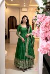 LATEST CRUNCHY SILK EMBROIDERY SEQUENCE WORK GOWN BOTTOM WITH DUPATTA GREEN