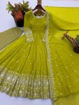 LATEST CRUNCHY SILK EMBROIDERY SEQUENCE WORK GOWN BOTTOM WITH DUPATTA WEDDING WEAR WHOLESALE PRICE ETHNIC GARMENT (3)