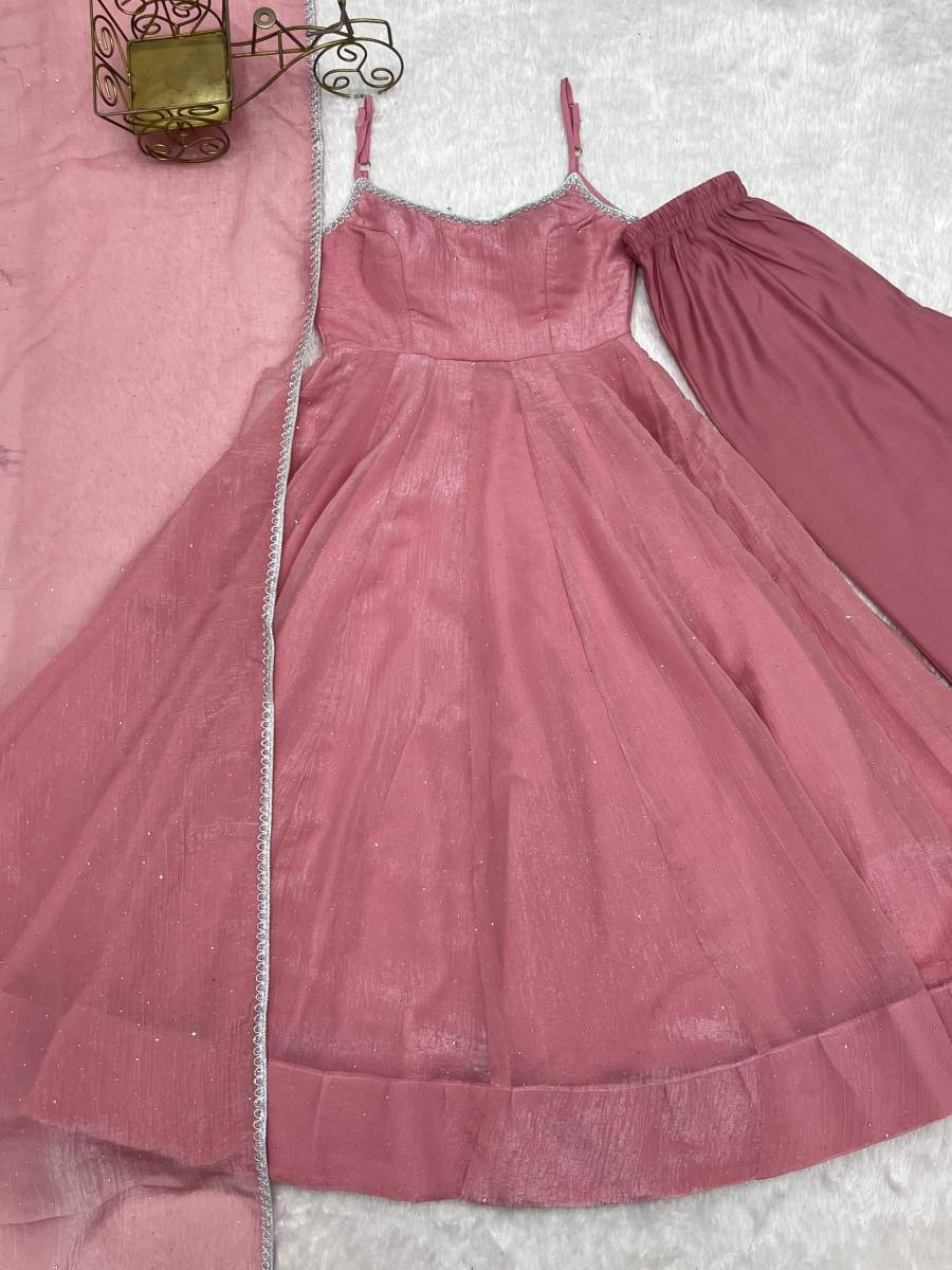 LATEST CRUNCHY SILK SWAROVSKI WORK ANRKALI DRESS CASUAL WEAR WHOLESALE PRICE ETHNIC GARMENT (10)