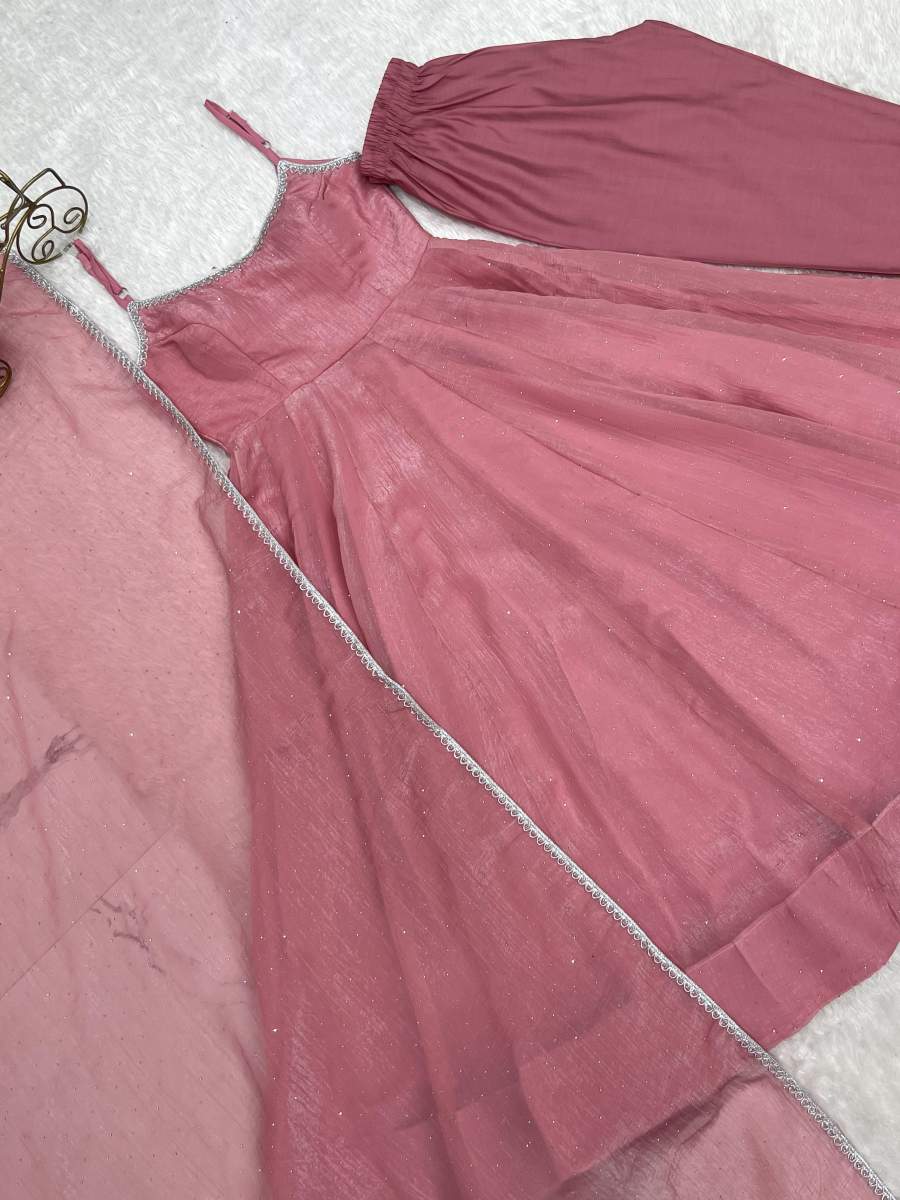 LATEST CRUNCHY SILK SWAROVSKI WORK ANRKALI DRESS CASUAL WEAR WHOLESALE PRICE ETHNIC GARMENT (12)