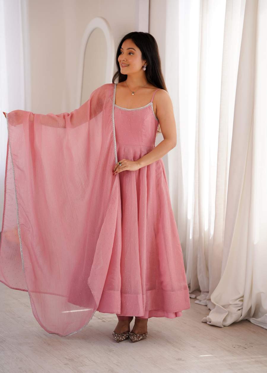 LATEST CRUNCHY SILK SWAROVSKI WORK ANRKALI DRESS CASUAL WEAR WHOLESALE PRICE ETHNIC GARMENT (5)