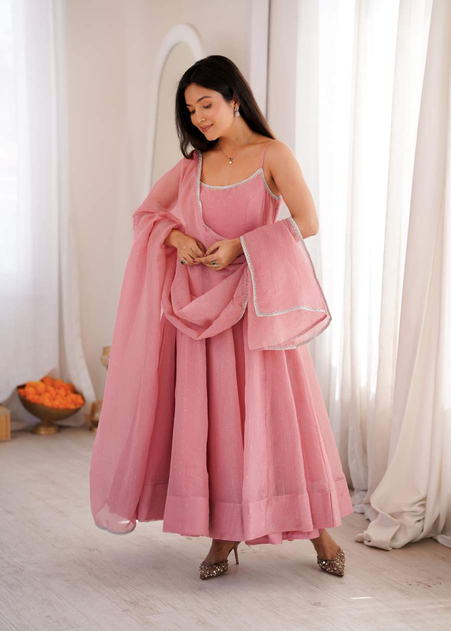 LATEST CRUNCHY SILK SWAROVSKI WORK ANRKALI DRESS CASUAL WEAR WHOLESALE PRICE ETHNIC GARMENT (6)