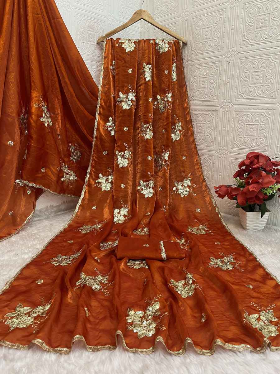 LATEST FANDY SATIN EMBROIDERY WORK WITH SEQUENCES AND CUT WORK SAREE WITH UNSTITCHED BLOUSE CASUAL WEAR WHOLESALE PRICE ETHNIC GARMENT (13)