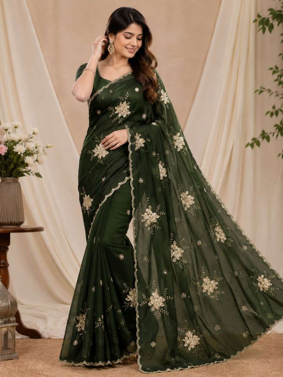 LATEST FANDY SATIN EMBROIDERY WORK WITH SEQUENCES AND CUT WORK SAREE WITH UNSTITCHED BLOUSE CASUAL WEAR WHOLESALE PRICE ETHNIC GARMENT (15)